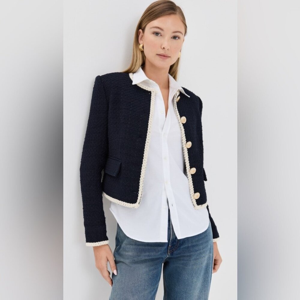 NEW Veronica Beard Mabel Collarless Tweed Jacket Blazer in Navy | size 2 - Picture 2 of 15